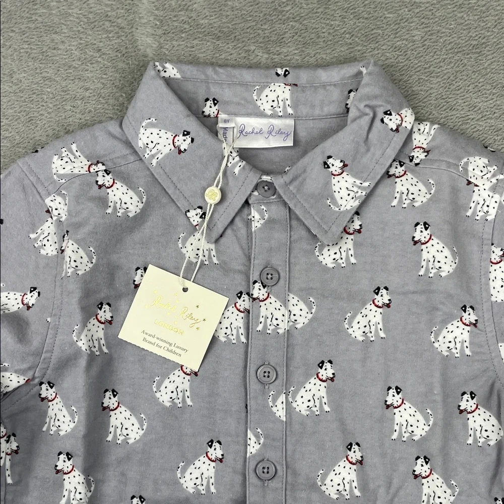 NEW Rachel & Riley 8 Kids 100% Cotton Gray Dalmatian Dog Button Down Shirt‎